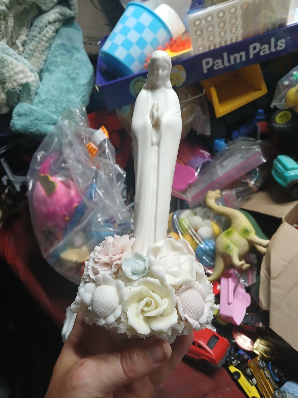 ceramic figurine  Blessed Virgin Mary hands clasped in prayer Floral Base